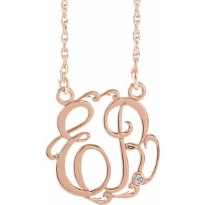 14K Rose Gold 20 mm 2-Initials Imitation Diamond Script Monogram 18" Necklace