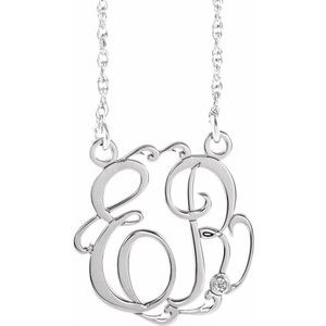 14K White Gold 20 mm 2-Initials Imitation Diamond Script Monogram 18" Necklace