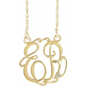 10K Yellow Gold 20 mm 2-Initials Imitation Diamond Script Monogram 18" Necklace