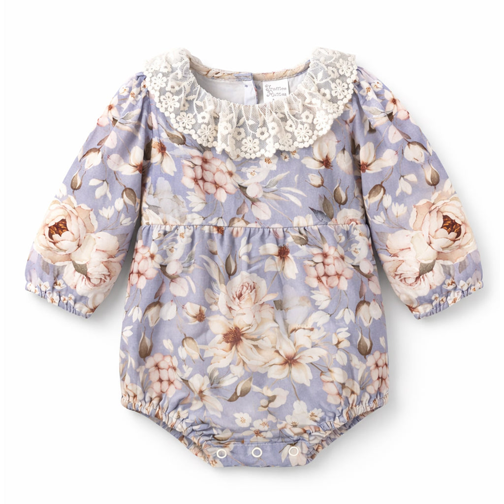 Vintage Floral Baby Bodysuit With Lace Collar