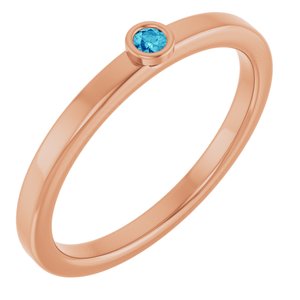 14K Rose Gold 2 mm Natural Blue Zircon Ring