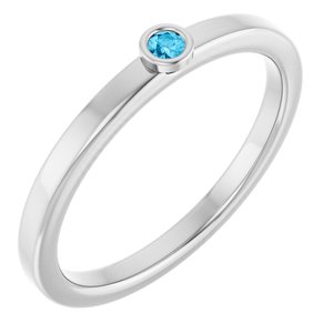 14K White Gold 2 mm Natural Aquamarine Ring