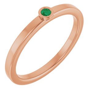 14K Rose Gold 2 mm Lab-Grown Emerald Ring