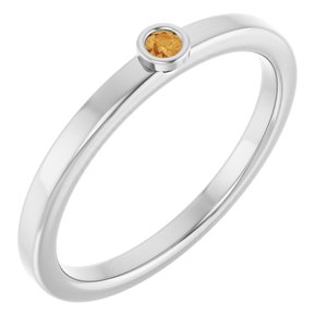 Platinum 2 mm Natural Citrine Ring