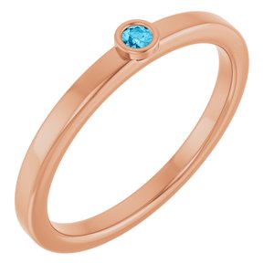 14K Rose Gold 2 mm Natural Aquamarine Ring