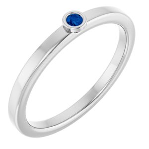 14K White Gold 2 mm Natural Blue Sapphire Ring