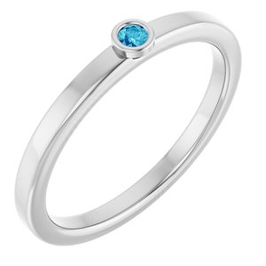Sterling Silver 2 mm Natural Blue Zircon Ring