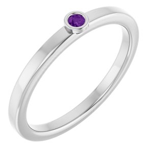 Platinum 2 mm Natural Amethyst Ring
