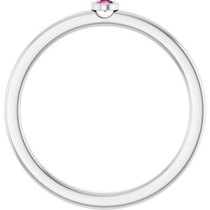 14K White Gold 2 mm Natural Pink Tourmaline Ring