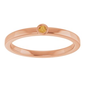 14K Rose Gold 2 mm Natural Citrine Ring