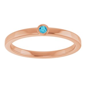 14K Rose Gold 2 mm Natural Blue Zircon Ring