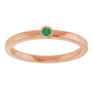 14K Rose Gold 2 mm Lab-Grown Emerald Ring