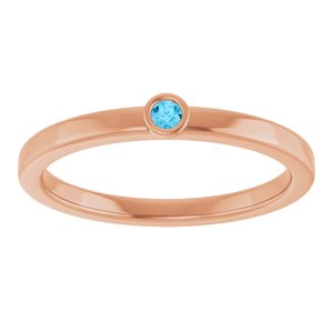 14K Rose Gold 2 mm Natural Aquamarine Ring
