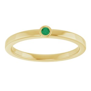 14K Yellow Gold 2 mm Lab-Grown Emerald Ring