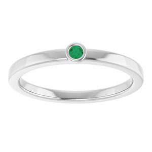 Sterling Silver 2 mm Natural Emerald Ring