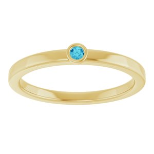 14K Yellow Gold 2 mm Natural Blue Zircon Ring