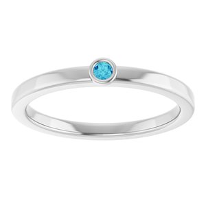 Sterling Silver 2 mm Natural Blue Zircon Ring