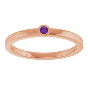 14K Rose Gold 2 mm Natural Amethyst Ring