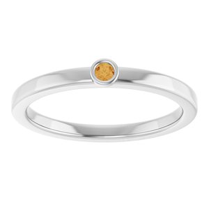 14K White Gold 2 mm Natural Citrine Ring