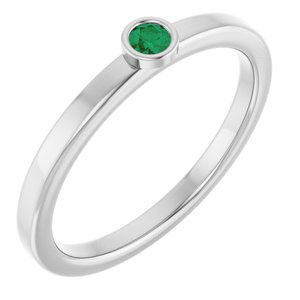 14K White Gold 2.5 mm Lab-Grown Emerald Ring