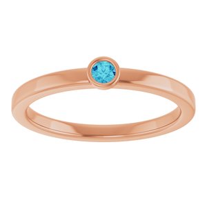 14K Rose Gold 2.5 mm Natural Blue Zircon Ring