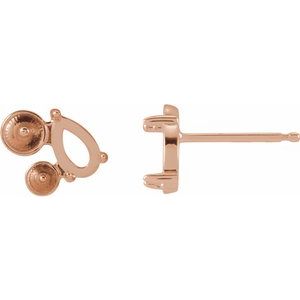 14K Rose Gold 5x3 mm Pear Right Cluster Stud Earring Mounting