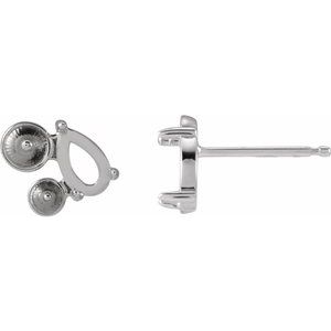 14K White Gold 5x3 mm Pear Right Cluster Stud Earring Mounting