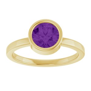 14K Yellow Gold 6.5 mm Natural Amethyst Ring