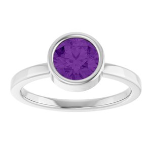 14K White Gold 6.5 mm Natural Amethyst Ring