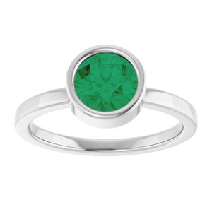 14K White Gold 6.5 mm Lab-Grown Emerald Ring