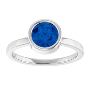 Platinum 6.5 mm Natural Blue Sapphire Ring