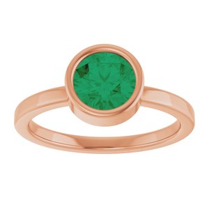 14K Rose Gold 6.5 mm Lab-Grown Emerald Ring