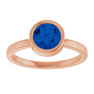 14K Rose Gold 6.5 mm Natural Blue Sapphire Ring