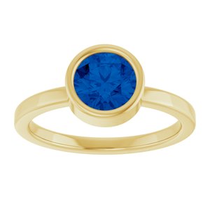 14K Yellow Gold 6.5 mm Lab-Grown Blue Sapphire Ring