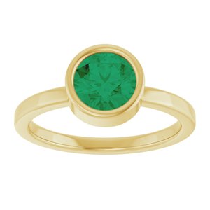14K Yellow Gold 6.5 mm Lab-Grown Emerald Ring
