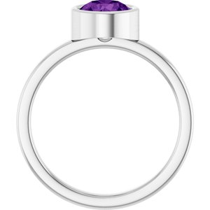 Sterling Silver 6.5 mm Natural Amethyst Ring