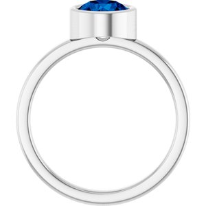 14K White Gold 6.5 mm Lab-Grown Blue Sapphire Ring