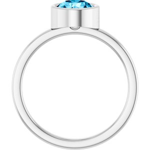 Sterling Silver 6.5 mm Natural Aquamarine Ring