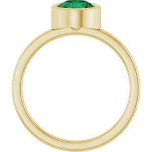 14K Yellow Gold 6.5 mm Lab-Grown Emerald Ring