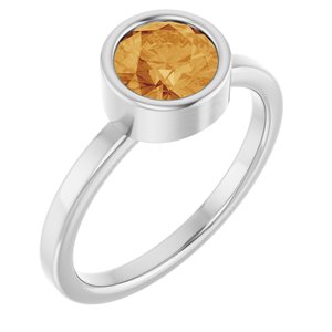 14K White Gold 6.5 mm Natural Citrine Ring