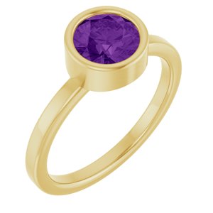 14K Yellow Gold 6.5 mm Natural Amethyst Ring