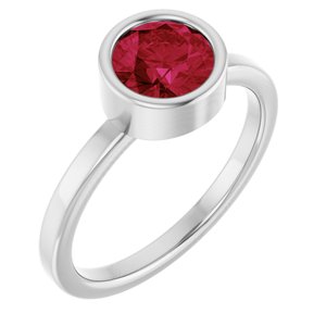 14K White Gold 6.5 mm Lab-Grown Ruby Ring