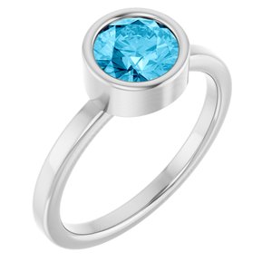 14K White Gold 6.5 mm Natural Aquamarine Ring