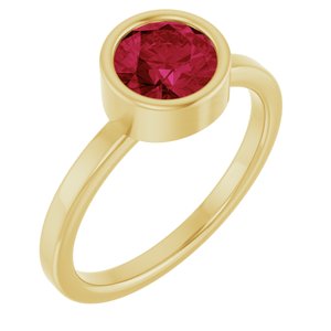 14K Yellow Gold 6.5 mm Lab-Grown Ruby Ring