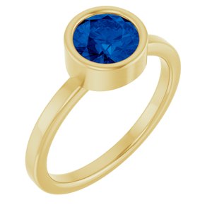 14K Yellow Gold 6.5 mm Lab-Grown Blue Sapphire Ring