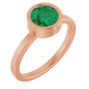 14K Rose Gold 6.5 mm Lab-Grown Emerald Ring