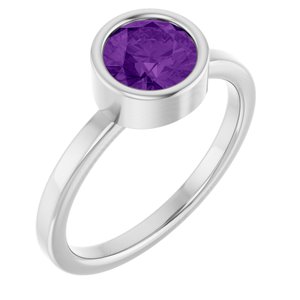 Sterling Silver 6.5 mm Natural Amethyst Ring