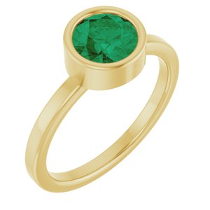 14K Yellow Gold 6.5 mm Lab-Grown Emerald Ring