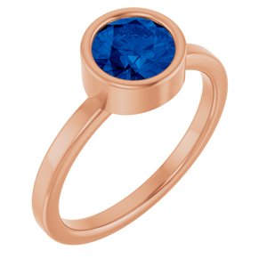 14K Rose Gold 6.5 mm Lab-Grown Blue Sapphire Ring