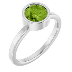 Sterling Silver 6.5 mm Natural Peridot Ring